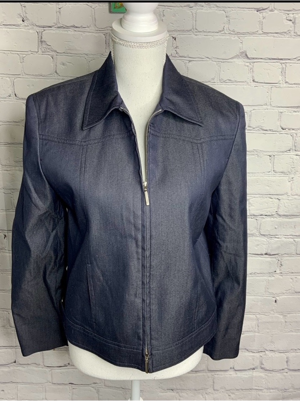 Valerie Stevens Zip Front Blue Blazer Jacket 4
